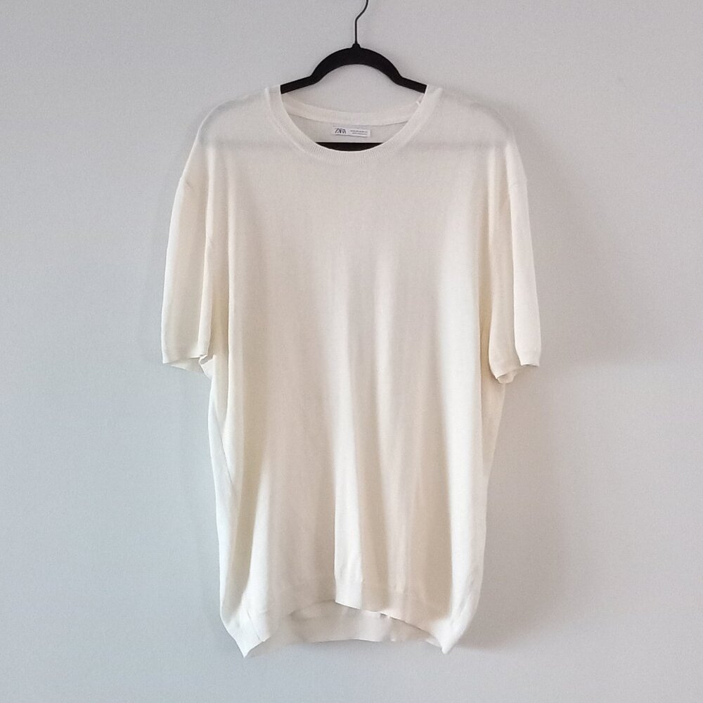ZARA white/cream cotton knit t shirt